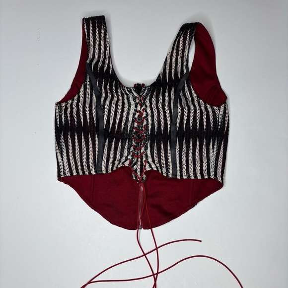 Labelrail x Holly Marston Corset Top Women’s M Black Red Textured Zip Medium - Picture 2 of 13